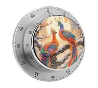 Two Phoenixes in Winter Kitchen Timer 60 Minute Visual Wind Up Timers Indoor Mechanical Timers with Magnetic Base Stainless Steel Timer for Home Cooking Time Management Tool