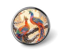 Two Phoenixes in Winter Round Badge for Men Women, Durable & Stylish Lapel Pins, Lightweight Metal Badges for Shirts, Jackets, Hats