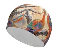 Two Phoenixes in Winter Swim Cap for Women Men Swimming Hat Bath Waterproof Pool Caps for Long Thick Curly Hair