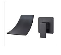Two-Piece Bathroom Basin Faucet Waterfall Gentle Effluent Wall-Mounted Hot and Cold Water, Water-Efficient(Black A)