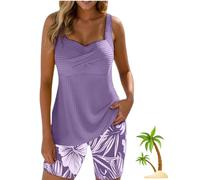 Two-Piece Body-Covering Printed Boxer Swimsuit - 2026 Women's Two-Piece Printed Bathing Suit, Backless Slim Fit Swimwear (Purple,L)