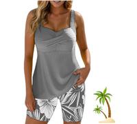Two-Piece Body-Covering Printed Boxer Swimsuit - 2026 Women's Two-Piece Printed Bathing Suit, Backless Slim Fit Swimwear (Gray,3XL)