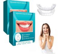 Two-piece clip-on cosmetic dental veneers, adjustable upper and lower facets, instantly repair gaps between teeth, create a perfect smile, one size fits most