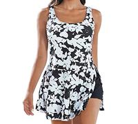 Two Piece Floral Printed Women's Tankinis Plus Size High Waisted Bathing Suit 2 Pieces Pleated Floral Printed Side Slit Tummy Control U Neck Modest Swimwear Women Swimsuits for Older Ladies Sale
