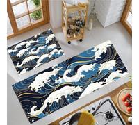 Two-Piece Kitchen Rug Set Abstract Ocean Waves Washable Door Mats 2 Piece Non Slip Washable Carpet Home Decoration For Hallway Entryway Office 43X75Cm+43X120Cm