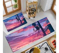 Two-Piece Kitchen Rug Set Beautiful Town Kitchen Door Mats 2 Pcs Non-Slip Washable Home Festive Decoration For Entryway Bedroom Office 43X75Cm+43X150Cm