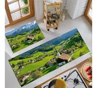 Two-Piece Kitchen Rug Set Green Mountains Kitchen Door Mats 2 Pcs Non-Slip Washable Home Festive Decoration For Entryway Bedroom Office 40X60Cm+40X120Cm