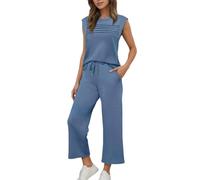 Two Piece Lounge Sets for Women Plus Size Blue Burgundy Red Coffee Spring Vacation Beach Travel Solid Color Airport Outfits Casual Cruise Fashion 2026 Pleated Tops S M L 5XL 6xl 7xl 8xl 9xl UK