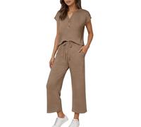 Two Piece Lounge Sets for Women Plus Size Blue Burgundy Red Coffee Spring Vacation Beach Travel Solid Color Airport Outfits Casual Cruise Fashion 2026 Pleated Tops S M L 5XL 6xl 7xl 8xl 9xl UK