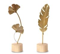 Two-Piece Luxury Nordic Metal Leaf Sculptures - Elegant Gold Ginkgo & Palm Leaf Art Décor, Modern Minimalist Metal Craft for Living Room, Entryway, Wine Cabinet, Home & Office Decoration