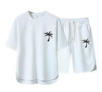 Two-piece men's baggy sports suit, comfortable summer outfit, activewear, streetwear, leisure suit, lightweight sports leisure suit, short tracksuit, sports trousers, stretch fitness suit, White, 3XL
