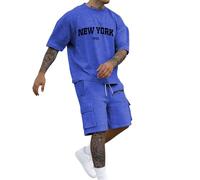 Two-piece men's short tracksuit, men's summer jogging suit, New York print, T-shirt, short sleeve and shorts set with pockets, tracksuit, leisure suit, crew neck tops, shorts, sports suit, streatwear
