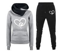 Two Piece Outfit Women Tracksuits Casual Soft Cosy Fleece Hoodies Lounge Wear Sets Loose Heartbeat Print Hoodie Sweatshirt Pullover With Bottom Joggers Sweatpants Sports Outfits Sweatsuits Sportwear