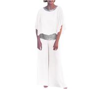Two Piece Outfits Women Ladies Elegant Wedding Outfits Batwing Sleeve Sequin Blouses and Wide Leg Pants Chiffon Dressy Trousers Suits for Party Wear Leisure Suit Business Work Formal Suits