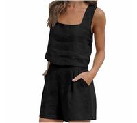 Two Piece Outfits Women Summer Short Co Ord Sets Ladies Sleeveless Crop Tops and Shorts Loose Lightweight Short Linen Tracksuits Full Set Two Piece Airport Travel Outfits Pyjamas Homewear