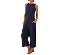 Two Piece Outfits Women's Trouser Suits, Sleeveless Cropped Tank Tops High Waist Wide Leg Trousers for Women UK with Pocket, Summer Casual Linen Co Ord Sets