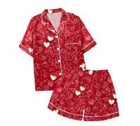 Two Piece Pajama Set With Short Sleeve Shorts Printed On Valentine's Day For Girls Youth Pajamas (3-Red, 12-13 Years)