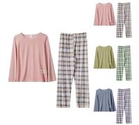 Two Piece Pj Sets For Women, Womens Pyjama Sets Long Sleeve Cotton Super Soft Two Pieces Pj'S Sets Comfortable Cotton Top And Pants Sleepwear For Ladies Checked Loungewear Set Nightwear