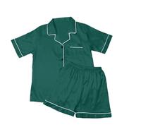 Two Piece Pjs For Women Plus Size Short Sleeve Button Up Pyjamas For Women Satin Summer Outfits Petite Pyjama Shorts Pyjamas Sets Summersuits Sportstops CroppedPyjamas Green