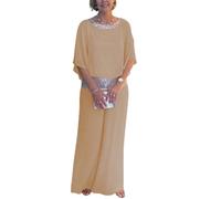 Two Piece Set Pant Suits Mother of The Bride Dressy Wedding Guest Chiffon Flowy Elegant Women Formal Outfits (6-Yellow,M)