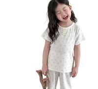 Two Piece Set Short Sleeve Floral Print for Girls Lightweight Summer Comfortable and Soft Perfect for Daily Activities (Light Yellow, 2-3 Years)