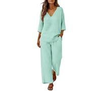 Two Piece Sets for Women Oversized V Neck 3/4 Sleeve Top & Elastic Waist Pants with Drawstring Plus Size Casual Travel Outfit Airport Set Walking Running Yoga Leisure Wear Size 5XL