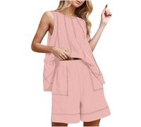 Two Piece Sets for Women Summer Outfits Lounge Set Linen Sleeveless Tank Tops Wide Leg Shorts Sweatsuit Vacation Travel Outfit Summer Matching Tracksuit Soft Comfy Loungewear