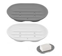 Two-Piece Silicone Soap Dish with Drainage Pathway and Grip-Optimized Base for Shower Sink Applications (White+Gray)