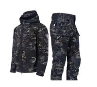 Two Piece Ski Suit, Men's Winter Outdoor Fashion Camouflage Ski Jacket Snow Trousers Set, Warm Waterproof Windproof Snow 2 Pieces Ski Suit, For Skiing, Snowmobiling (Color : Black, Size : XL)