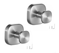 Two piece stainless steel hook set for bathroom, metal hook bracket for hanging and bathrobes, rust resistant and practical (Silver)