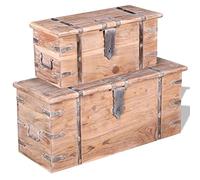 Two-piece storage chest set made of solid acacia wood with lid, seat, handles and storage space, ideal as a toy box, laundry chest, chest bench for living room, bedroom