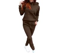 Two Piece Sweatshirt Sets for Women Tracksuit Full Set Fashionable Long Sleeve Tops Drawstring Elasticized Waist Wide Leg Trousers Casual Lounge Wear Co Ord Sets Matching Activewear Gym Set Brown