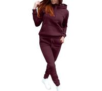 Two Piece Sweatshirt Sets for Women Tracksuit Full Set Fashionable Long Sleeve Tops Drawstring Elasticized Waist Wide Leg Trousers Casual Lounge Wear Co Ord Sets Matching Activewear Gym Set Wine