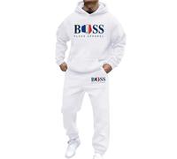 Two Piece Sweatsuits for Men Contrast Full Zip Sports Jacket Casual Joggers Drawstring Elasticated Waist 2 Piece with Zipper Pockets Active Sets Running Jacket and Joggers Christmas(White,L)