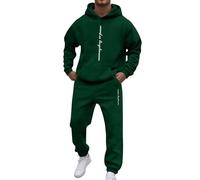 Two Piece Sweatsuits for Men Contrast String Fleece Tracksuit Hoodie Top Bottoms Joggers Gym Set Draw Code Tracksuit Hippie Outfit Polyester Joggers Set Holiday Clothes (Dark Green, M)