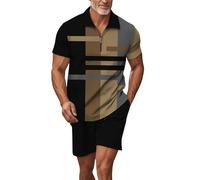 Two Piece Sweatsuits for Men Crew Neck Short Sleeve Plain T-Shirt and Casual Regular Fit Shorts Set Activewear Shorts for Men Set Casual Shirt und Pants mit Drawstring(Khaki,L)