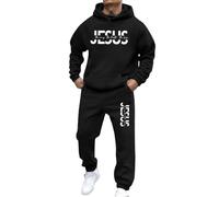 Two Piece Sweatsuits for Men Fleece Pullover Hooded Stripe Cotton Sweatshirt Hoodie and Jogging Bottoms Sweat Outfits Long Sleeve Crew Neck Sweat with Jogger Bottoms Christmas (Black, XXL)