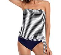 Two Piece Swimming Costume Women Bandeau Swimsuits Loose Fit Swim Tank Top with Shorts Swimwear Womens Bandeau Blouson Tankini Tops High Waisted Bikini Bottoms Two Piece Bathing Suits Tankini Sets