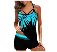 Two Piece Swimming Costume Women Tummy Control Swimwear Gradient Color Tankini Set with Shorts Low Waist Sport Padded Swim Tank Tops with Bottoms Scoop Neck Bathing Suits Ladies Summer Deals