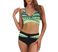 Two Piece Swimsuits Top for Older Women Ladies UK Bikini Sets Tummy Control High Waisted Bottoms Push Up Swimwear Cross Front Bathing Suits Beachwear Sexy Swimsuits for Women A45 Green XL