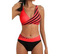 Two Piece Swimsuits Top for Older Women Ladies UK Bikini Sets Tummy Control High Waisted Bottoms Push Up Swimwear Cross Front Bathing Suits Beachwear Underwired Swimsuit A43 Red S