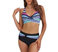 Two Piece Swimsuits Top for Older Women Ladies UK Bikini Sets Tummy Control High Waisted Bottoms Push Up Swimwear Cross Front Bathing Suits Beachwear Swimsuits for Women Plus Size A44 Blue M