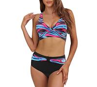 Two Piece Swimsuits Top for Older Women Ladies UK Bikini Sets Tummy Control High Waisted Bottoms Push Up Swimwear Cross Front Bathing Suits Beachwear Push Up Swimsuit A46 Red L