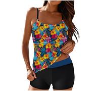 Two Piece Tankini Swimsuit for Women Crew Neck Top with Bikini Bottom Tummy Control Bathing Suits Beachwear Women’s Swimwear Color Tankini Set Top with Shorts Ladies Low Waist Sporty Swimsuit Bikini