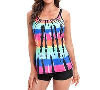 Two Piece Tankini Swimsuit for Women High Neck Tankini Top with Bikini Bottom Tummy Control Bathing Suits (Tankini Sets for Women-Rainbow, S)