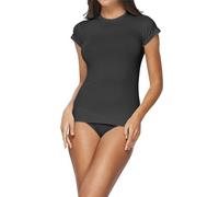 Two Piece Tankini Swimsuit Women UK Sale Clearance Swimming Costume Short Sleeve T Shirt with Shorts Tankini Sets Tummy Control Swimsuits High Waist Bathing Suits Crewneck Basic Tshirt Swimwear Black