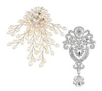 Two-piece women's brooch set, elegant pearls - vintage diamonds, suitable for brides and bridesmaids, and also perfect for matching bags, suits, dresses, and other accessories.