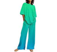 Two-Piece Women's Summer Elegant City Suit Gradient Colour Loose Leisure Suit Lightweight Soft Comfortable Leisure Suit with Crew Neck and Short Sleeve for Women and Trousers in Large Size, 2-Piece
