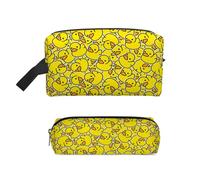 Two Piece Yellow Duck Pattern Cosmetic Bag, Pencil Case for Boy/Girls Children Best Gifts 3D Cartoon Bags Storage Bag