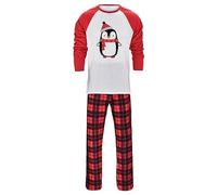 Two Pieces Christmas Pajamas Sets Casual Long Sleeve Penguin Printed Nightie Winter Family Christmas Indoor Homewear for Women Men Kids(Red,L)
